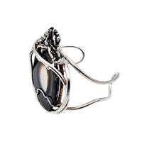 Vintage Silber Brutalist Armband mit großer Achat-Druse, 70er, 45,72g