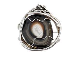 Vintage Silber Brutalist Armband mit großer Achat-Druse, 70er, 45,72g
