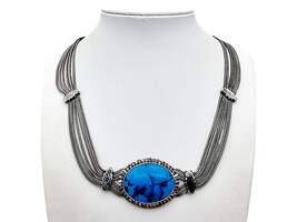Vintage 900 Silber Mehrreihige Halskette mit großem ovalem Türkis-Cabochon – Mid