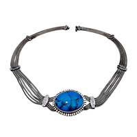 Vintage 900 Silber Mehrreihige Halskette mit großem ovalem Türkis-Cabochon – Mid