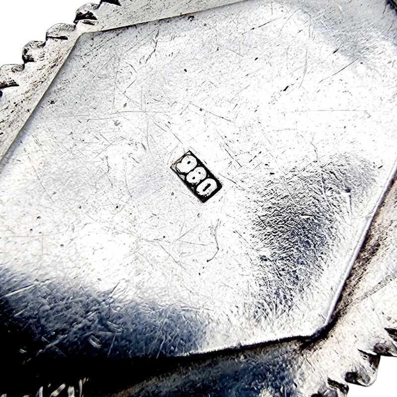 Vintage 900 Silber Mehrreihige Halskette mit großem ovalem Türkis-Cabochon – Mid