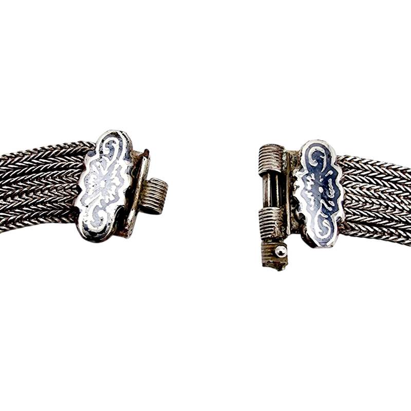 Vintage 900 Silber Mehrreihige Halskette mit großem ovalem Türkis-Cabochon – Mid