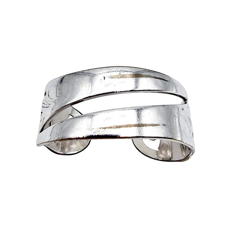 Vintage handgefertigtes Silberarmband – Blumenmuster, offen, 48,61 g
