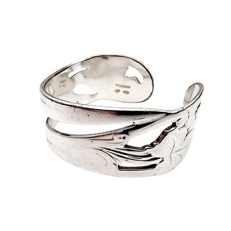 Vintage handgefertigtes Silberarmband – Blumenmuster, offen, 48,61 g