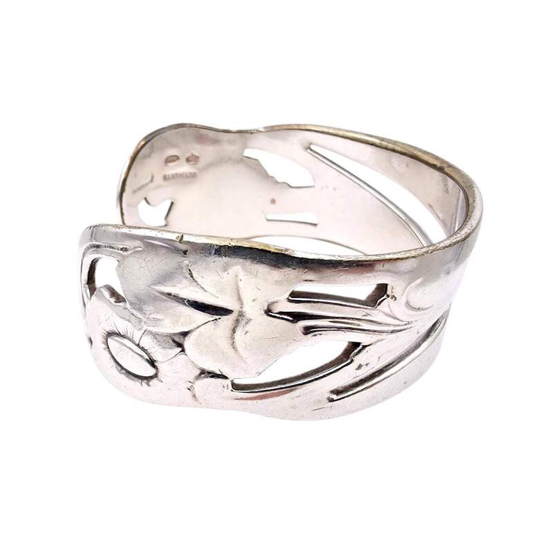 Vintage handgefertigtes Silberarmband – Blumenmuster, offen, 48,61 g
