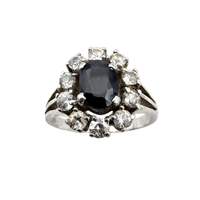 Vintage-Silber-Cluster-Ring mit ovalem Saphir & weißen Steinen – EU 62 (US 10)