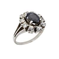 Vintage-Silber-Cluster-Ring mit ovalem Saphir & weißen Steinen – EU 62 (US 10)