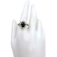 Vintage-Silber-Cluster-Ring mit ovalem Saphir & weißen Steinen – EU 62 (US 10)