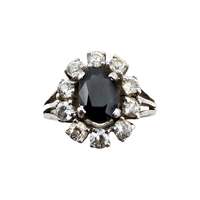 Vintage-Silber-Cluster-Ring mit ovalem Saphir & weißen Steinen – EU 62 (US 10)