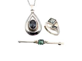 Vintage 835 Silber-Schmuckset – Anhänger, Ring (EU 53,5/US 6,5) & Brosche mit gr