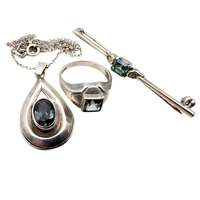 Vintage 835 Silber-Schmuckset – Anhänger, Ring (EU 53,5/US 6,5) & Brosche mit gr