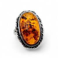 Vintage Silber Bernsteinring 925 – natürlicher ovaler Cabochon – Retro Boho 70er