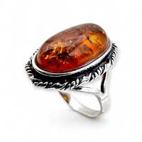 Vintage Silber Bernsteinring 925 – natürlicher ovaler Cabochon – Retro Boho 70er