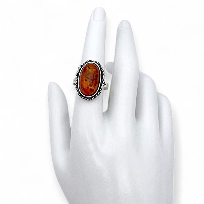 Vintage Silber Bernsteinring 925 – natürlicher ovaler Cabochon – Retro Boho 70er