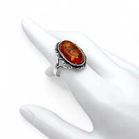 Vintage Silber Bernsteinring 925 – natürlicher ovaler Cabochon – Retro Boho 70er