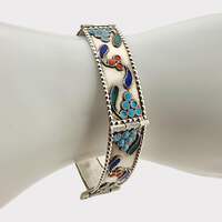 Vintage 925er Sterlingsilber Emaille Blumenarmband, handgefertigt, 17 cm