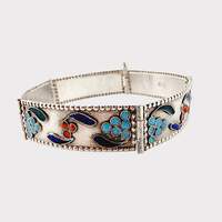 Vintage 925er Sterlingsilber Emaille Blumenarmband, handgefertigt, 17 cm