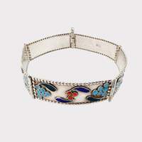 Vintage 925er Sterlingsilber Emaille Blumenarmband, handgefertigt, 17 cm