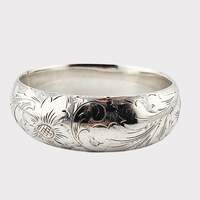 Vintage-graviertes Silberarmband mit Blumenmotiv, handgefertigt, 18 cm