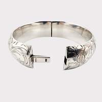 Vintage-graviertes Silberarmband mit Blumenmotiv, handgefertigt, 18 cm