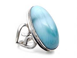 Vintage-Larimar-Ring aus Sterlingsilber 925, oval, Filigran, EU 58 (US 8,25)
