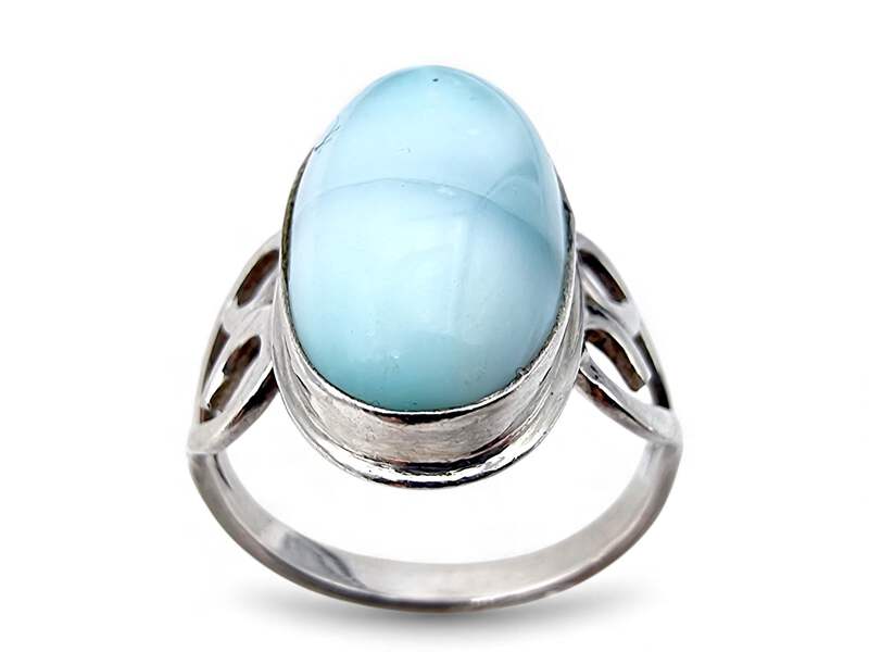 Vintage-Larimar-Ring aus Sterlingsilber 925, oval, Filigran, EU 58 (US 8,25)