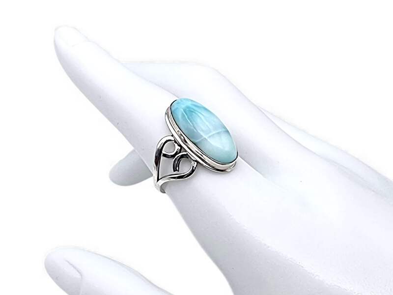 Vintage-Larimar-Ring aus Sterlingsilber 925, oval, Filigran, EU 58 (US 8,25)