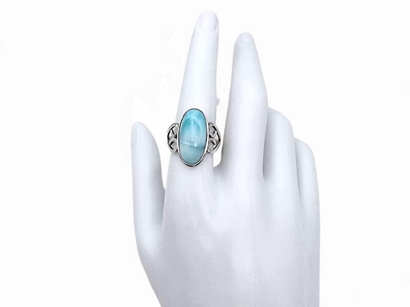 Vintage-Larimar-Ring aus Sterlingsilber 925, oval, Filigran, EU 58 (US 8,25)