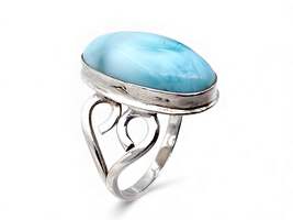 Vintage-Larimar-Ring aus Sterlingsilber 925, oval, Filigran, EU 58 (US 8,25)