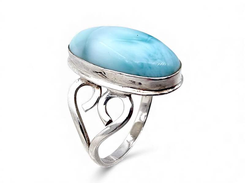 Vintage-Larimar-Ring aus Sterlingsilber 925, oval, Filigran, EU 58 (US 8,25)
