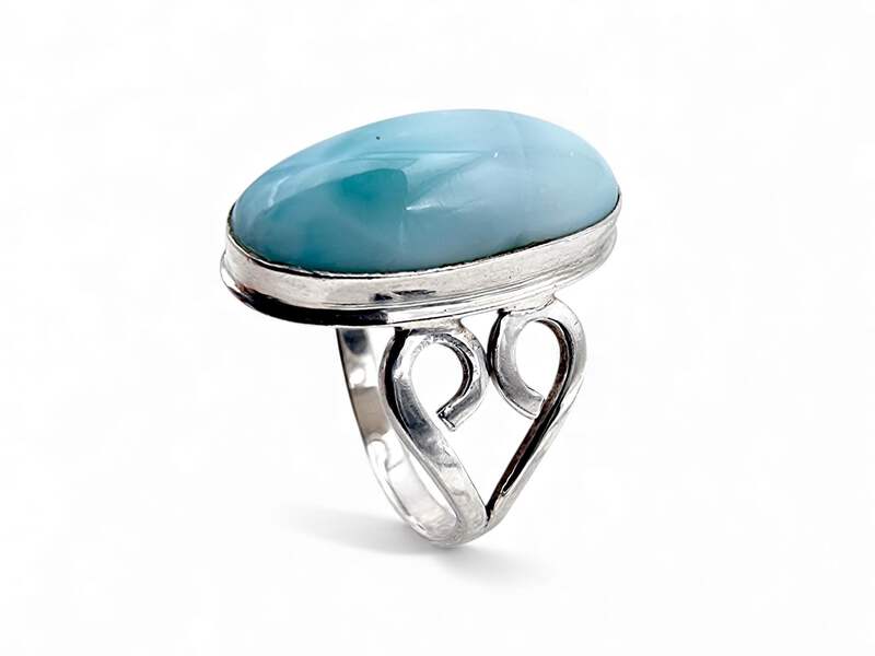Vintage-Larimar-Ring aus Sterlingsilber 925, oval, Filigran, EU 58 (US 8,25)