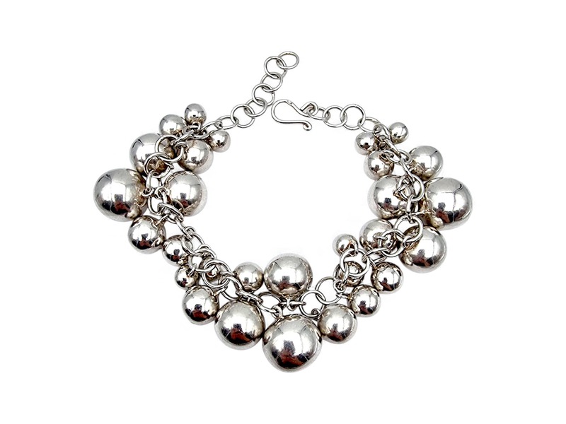 Vintage Silber Kugel-Charm-Armband – modernistischer skandinavischer 60er-Schmuc