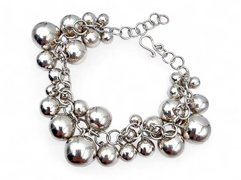 Vintage Silber Kugel-Charm-Armband – modernistischer skandinavischer 60er-Schmuc