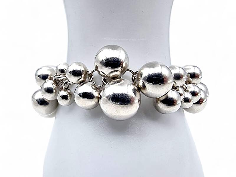 Vintage Silber Kugel-Charm-Armband – modernistischer skandinavischer 60er-Schmuc