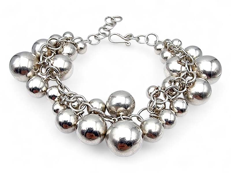 Vintage Silber Kugel-Charm-Armband – modernistischer skandinavischer 60er-Schmuc