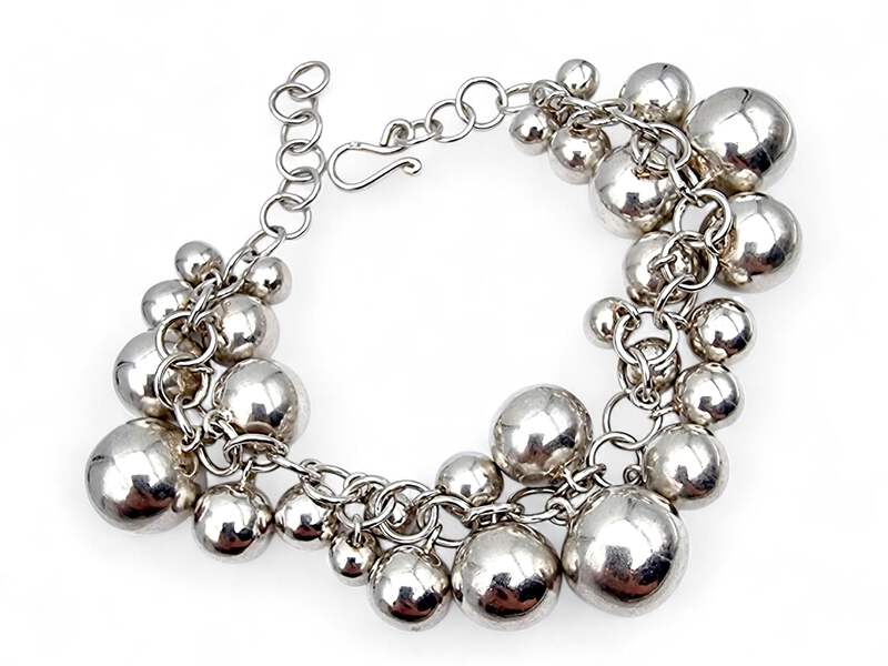 Vintage Silber Kugel-Charm-Armband – modernistischer skandinavischer 60er-Schmuc