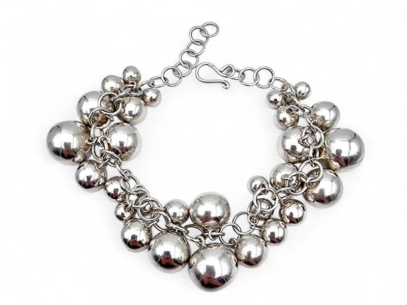 Vintage Silber Kugel-Charm-Armband – modernistischer skandinavischer 60er-Schmuc