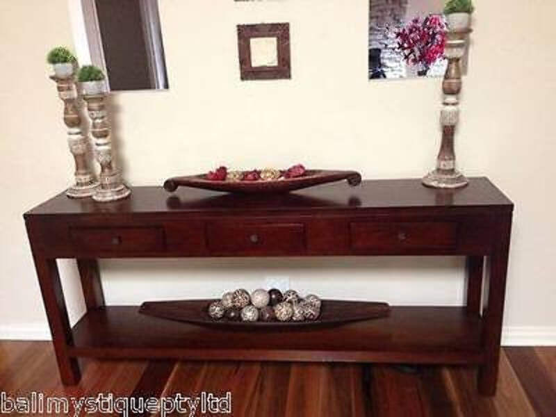 Balinese Mahogany Console Side Hall Table With Drawers Ebay