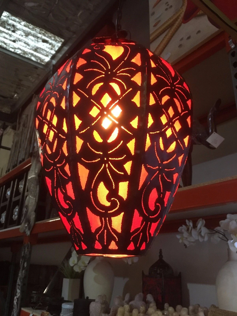 Moroccan Hanging Metal Pendant Lamp With Fabric Insert Ebay