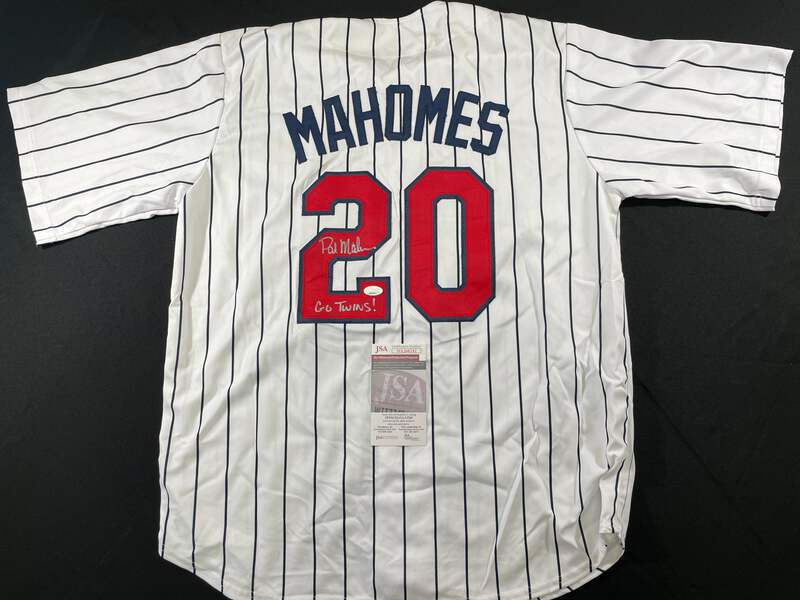 PAT MAHOMES SR. MINNESOTA TWINS SIGNED JERSEY w/GO TWINS! XL JSA