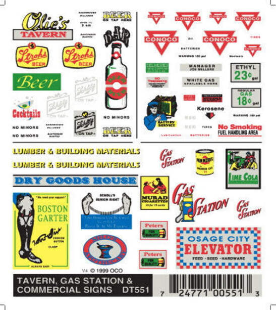 Woodland Scenics DT551 Taverns/Gas Station Signs Train Decal