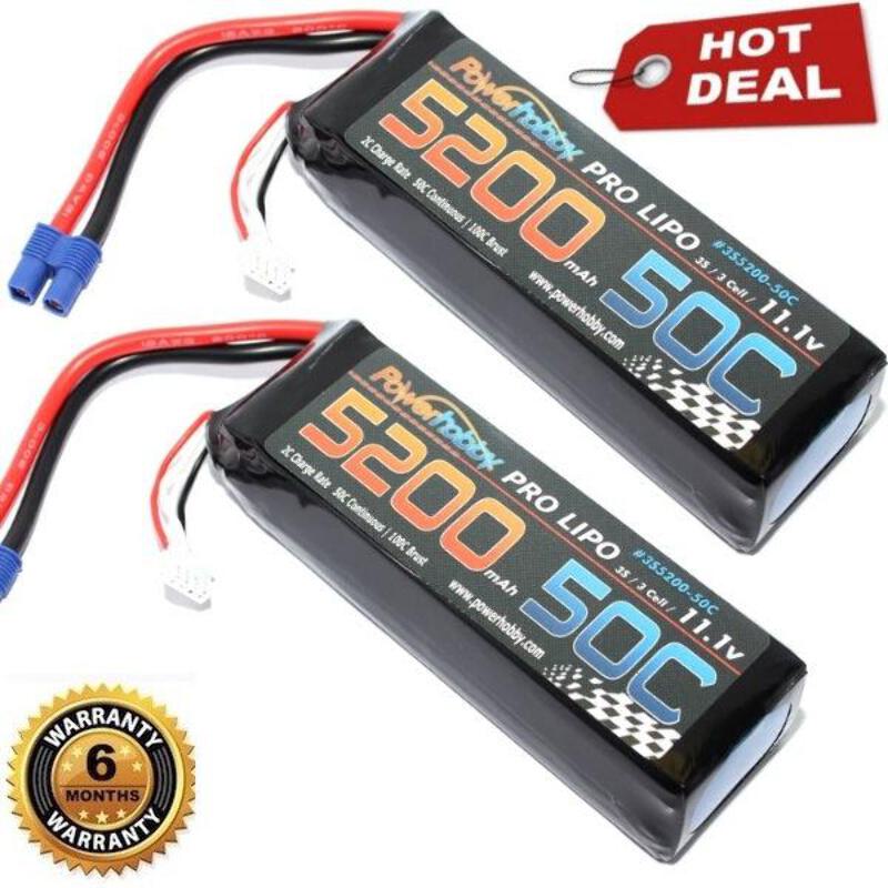 AAAセット PowerHobby 3S 11.1V 5200mAh 50C Lipo Battery 2 Pack w EC3