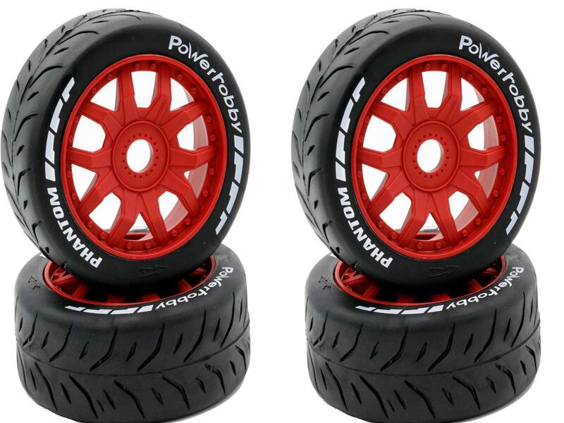 ソフト Powerhobby 1/8 GT Phantom Belted Tires 17mm Wheels SOFT RED