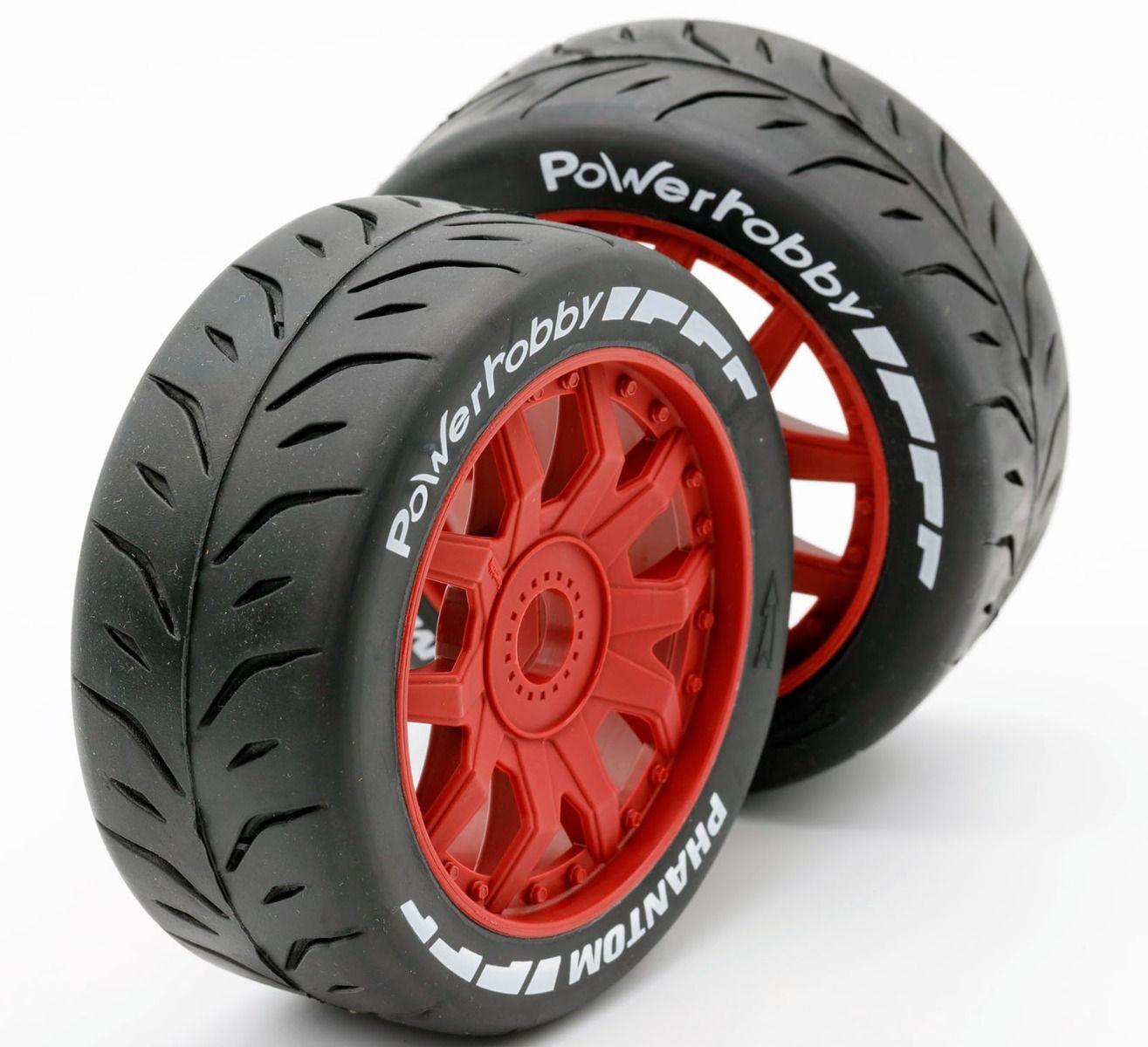 Powerhobby 1/8 GT Phantom Belted Tires 17mm Wheels SOFT RED
