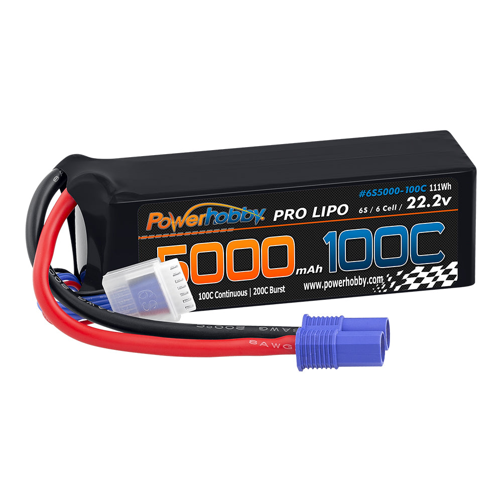 Powerhobby 6s 22.2v 5000mah 100c Lipo Battery w EC8 Plug 8AWG