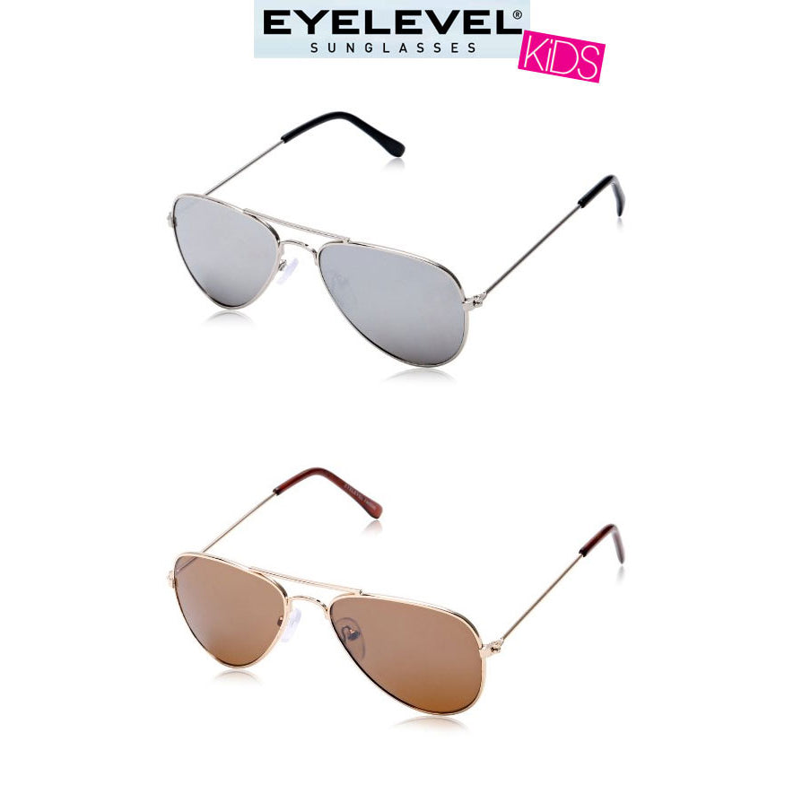 Kid/'s Sunglasses Squadron Aviator Style Black or Brown Lens EyeLevel