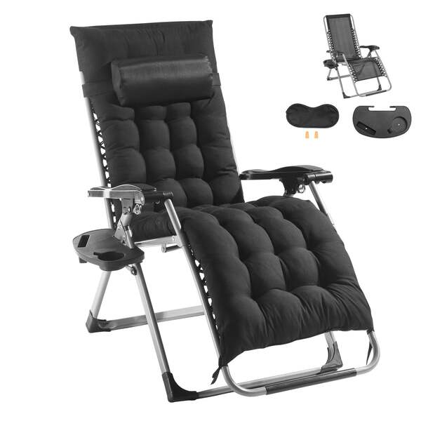 Zero Gravity Chair, 26 inch Zero Gravity Recliner Lounge Chair for Indoor and Outdoor, Adjustable Anti Gravity Chair with Cushion, Headrest, Footrest, and Cupholder, 500 lbs, Black