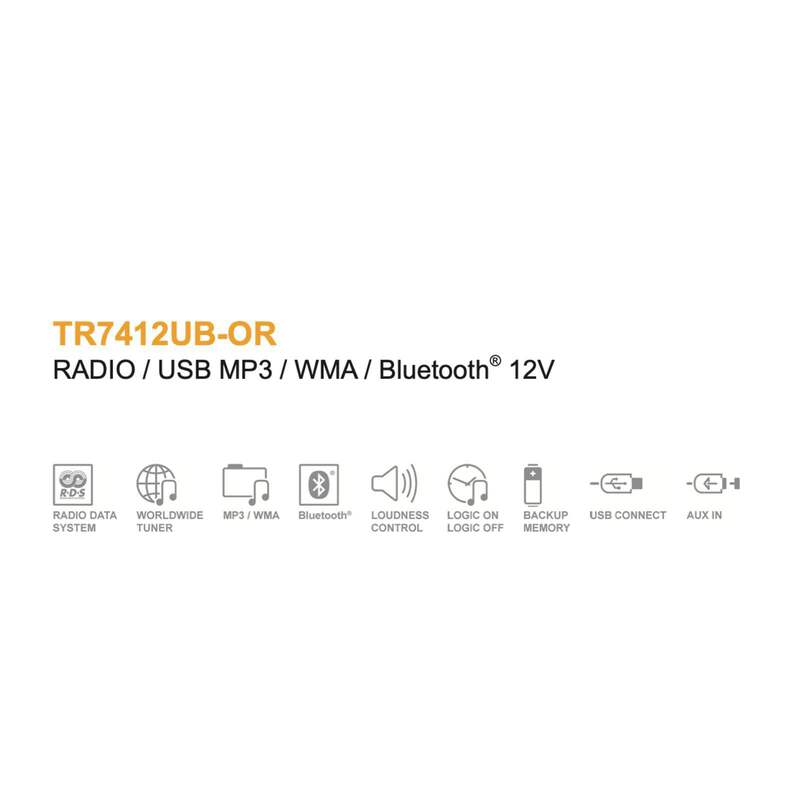 Continental TR7412UB-OR Car Stereo Radio Bluetooth USB Mechless Retro OEM Look