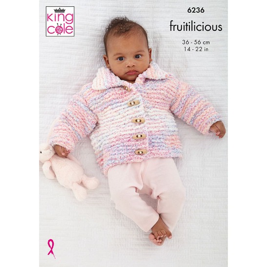 King Cole Baby Hooded Jacket, Collared Cardigan & Waistcoat Knitting Pattern 6236 - Chunky King Cole Baby Hooded Jacket, Collared Cardigan & Waistcoat Knitting Pattern 6236 - Chunky