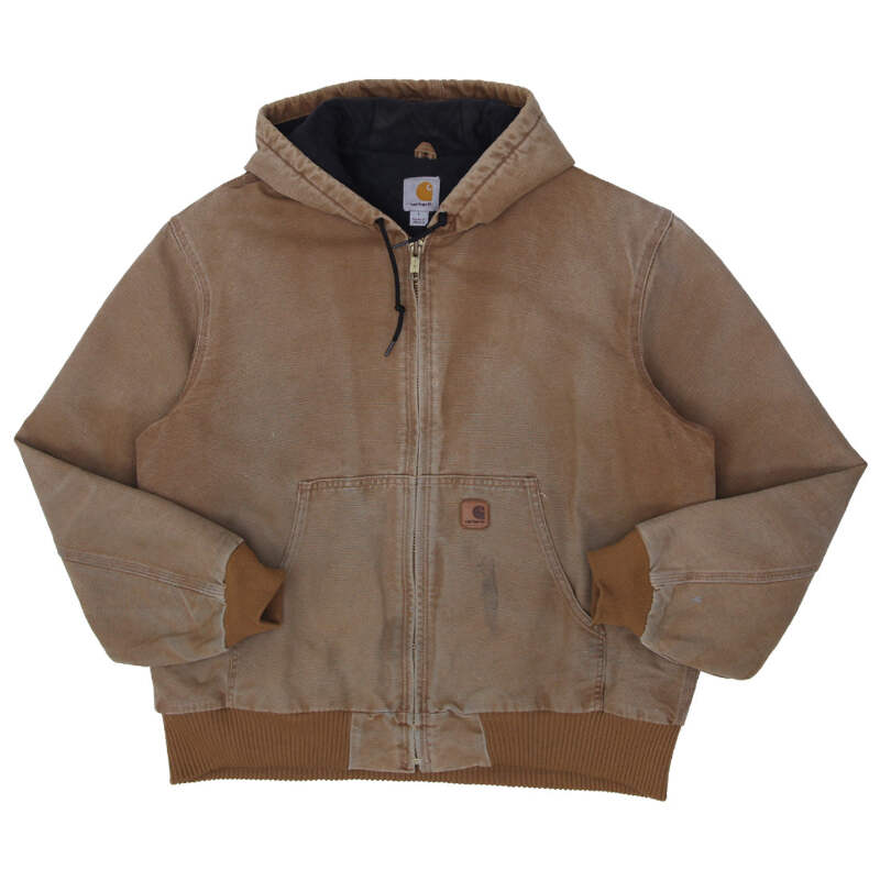 Mens Carhartt J130-211 Brown Duck Quilt-Lined Hooded Work